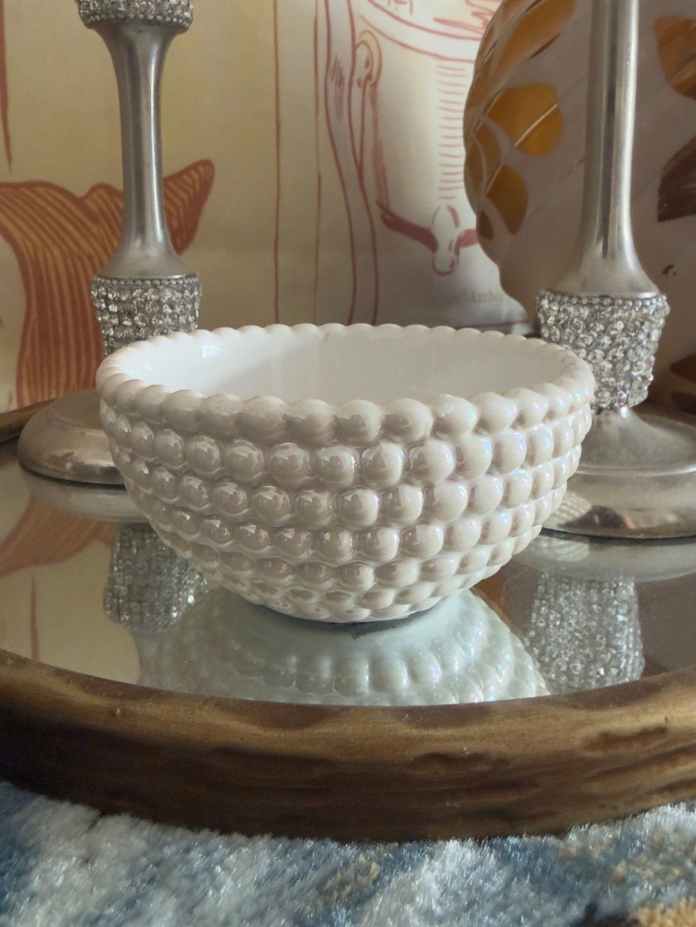 Anthropologie Perla Stoneware Nut Bowl 100% handpainted & glazed 2.25x4.25”